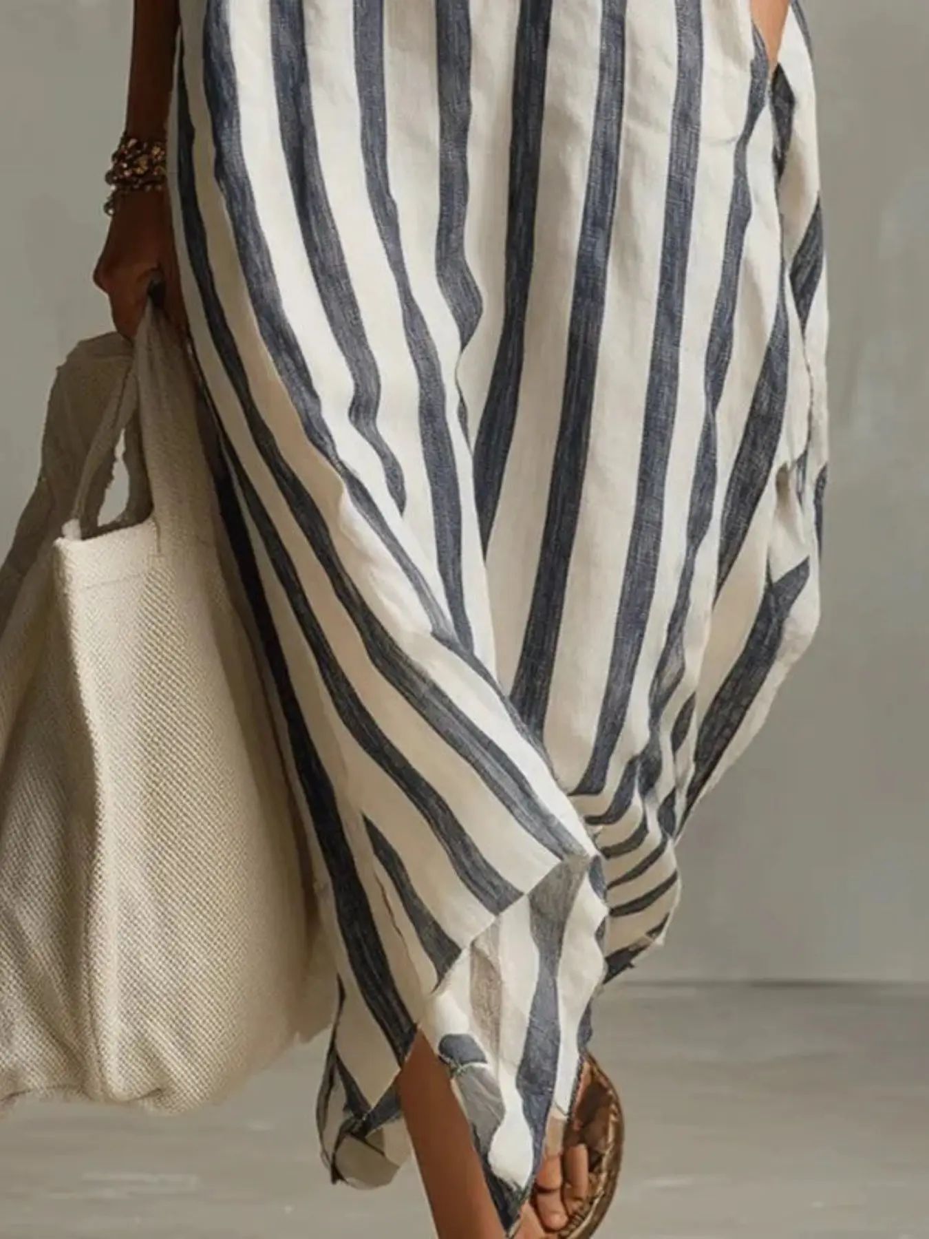 Women's Casual Loose Fit Striped Shirt Dres