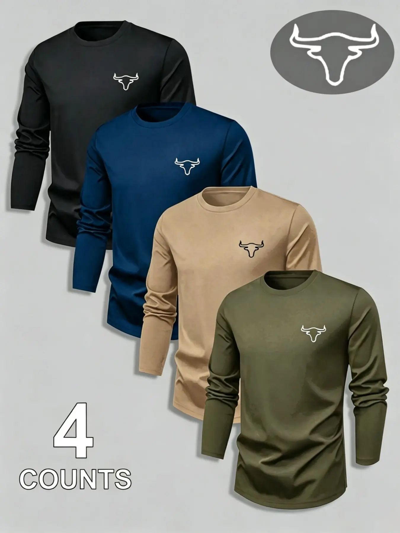 Men's Bull Head Print Long Sleeve Tees