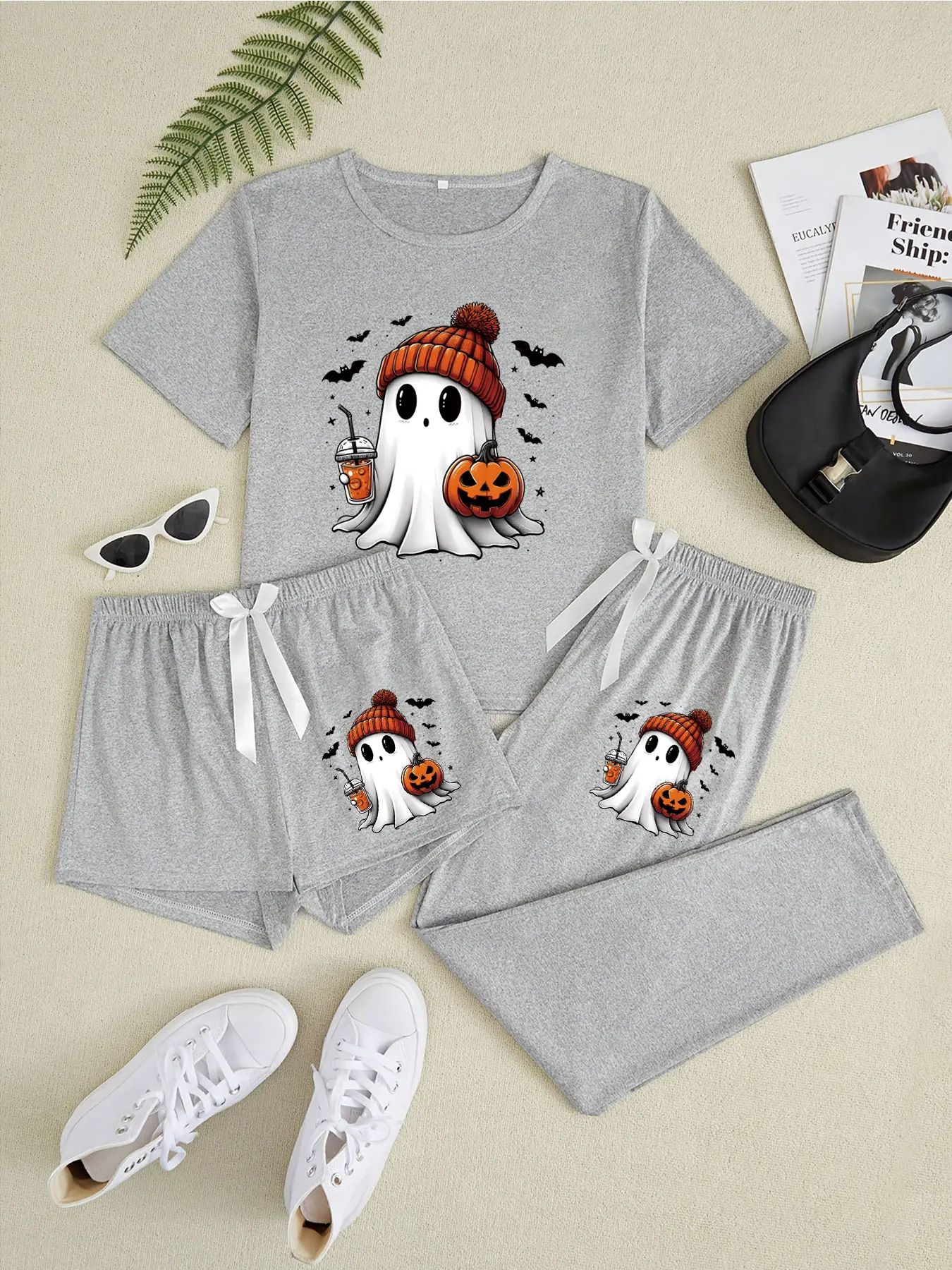 🎃 Women's Halloween Ghost Pumpkin Print Pajama Set