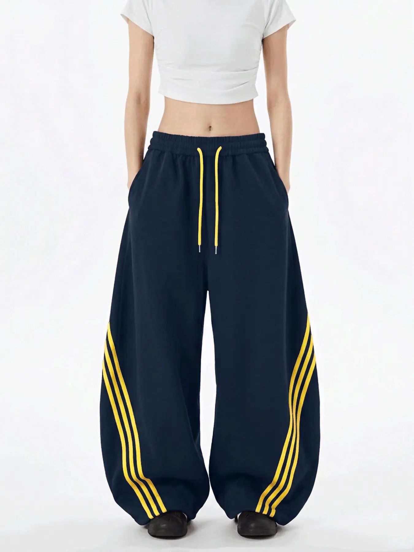 Women's Retro Three-Stripe Colorblock Wide Leg Pants