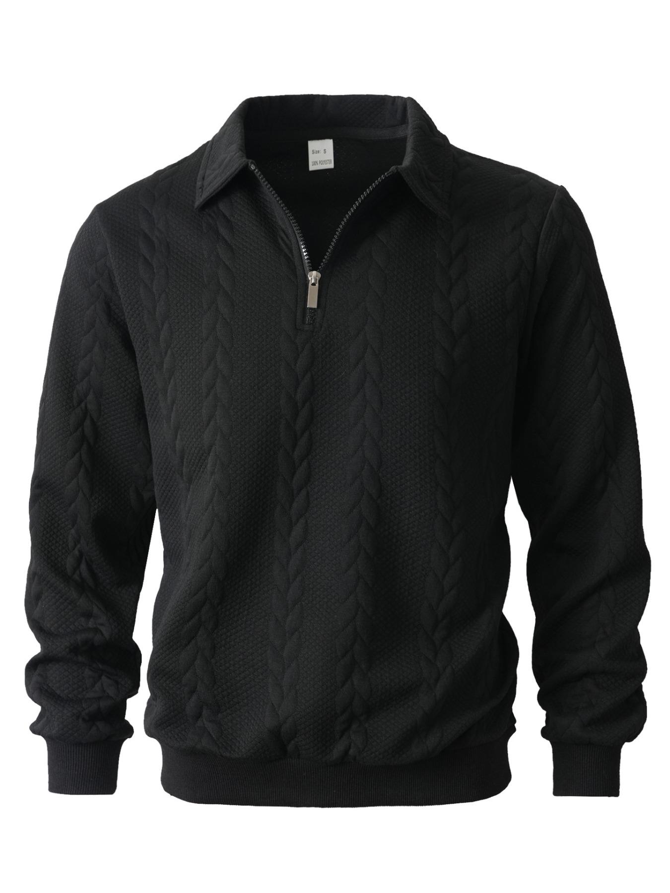 Men's Knitted Polo Neck Half-Zip Sweatshirt – Fitted Cable Knit Pullover