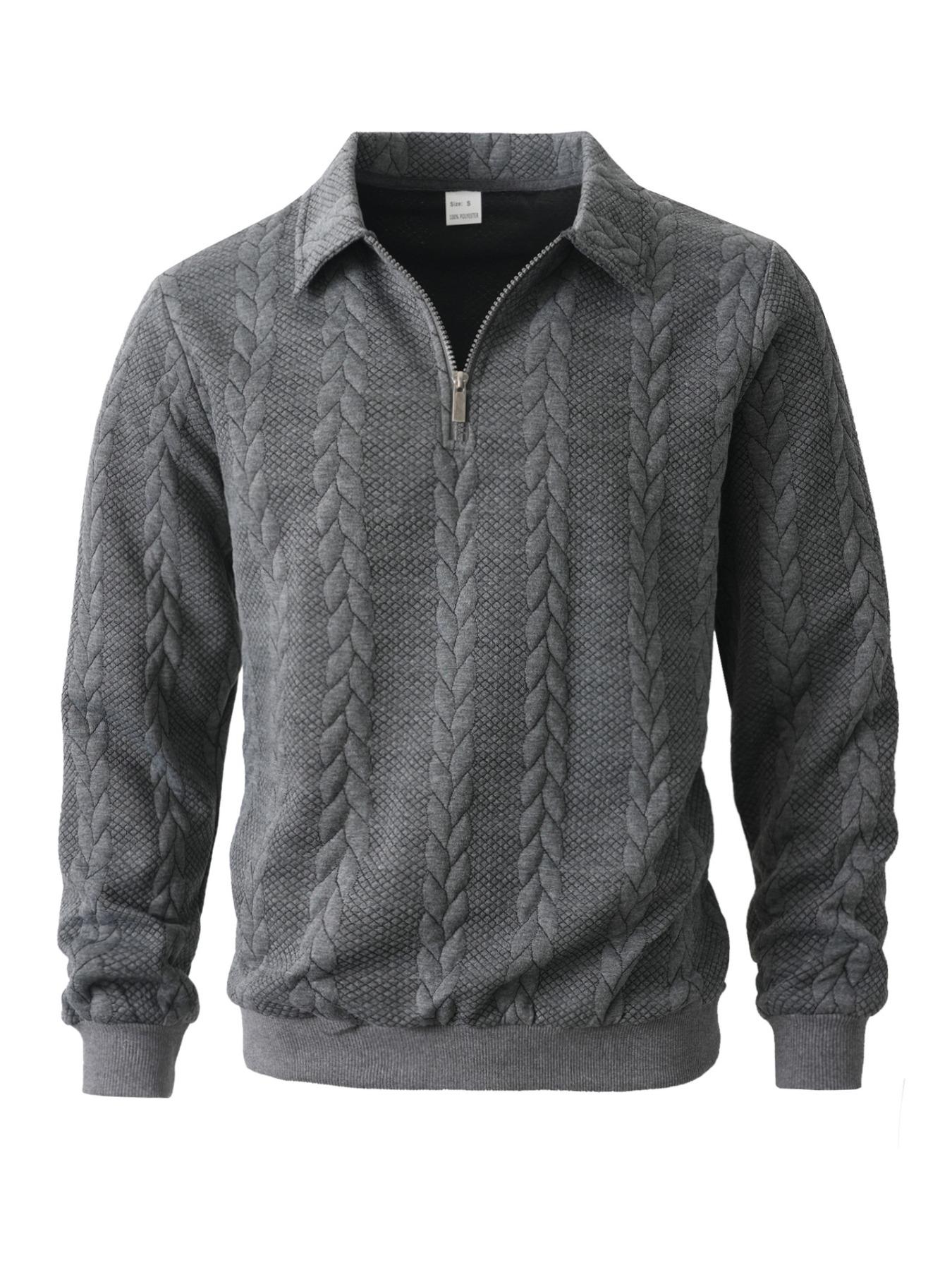 Men's Knitted Polo Neck Half-Zip Sweatshirt – Fitted Cable Knit Pullover
