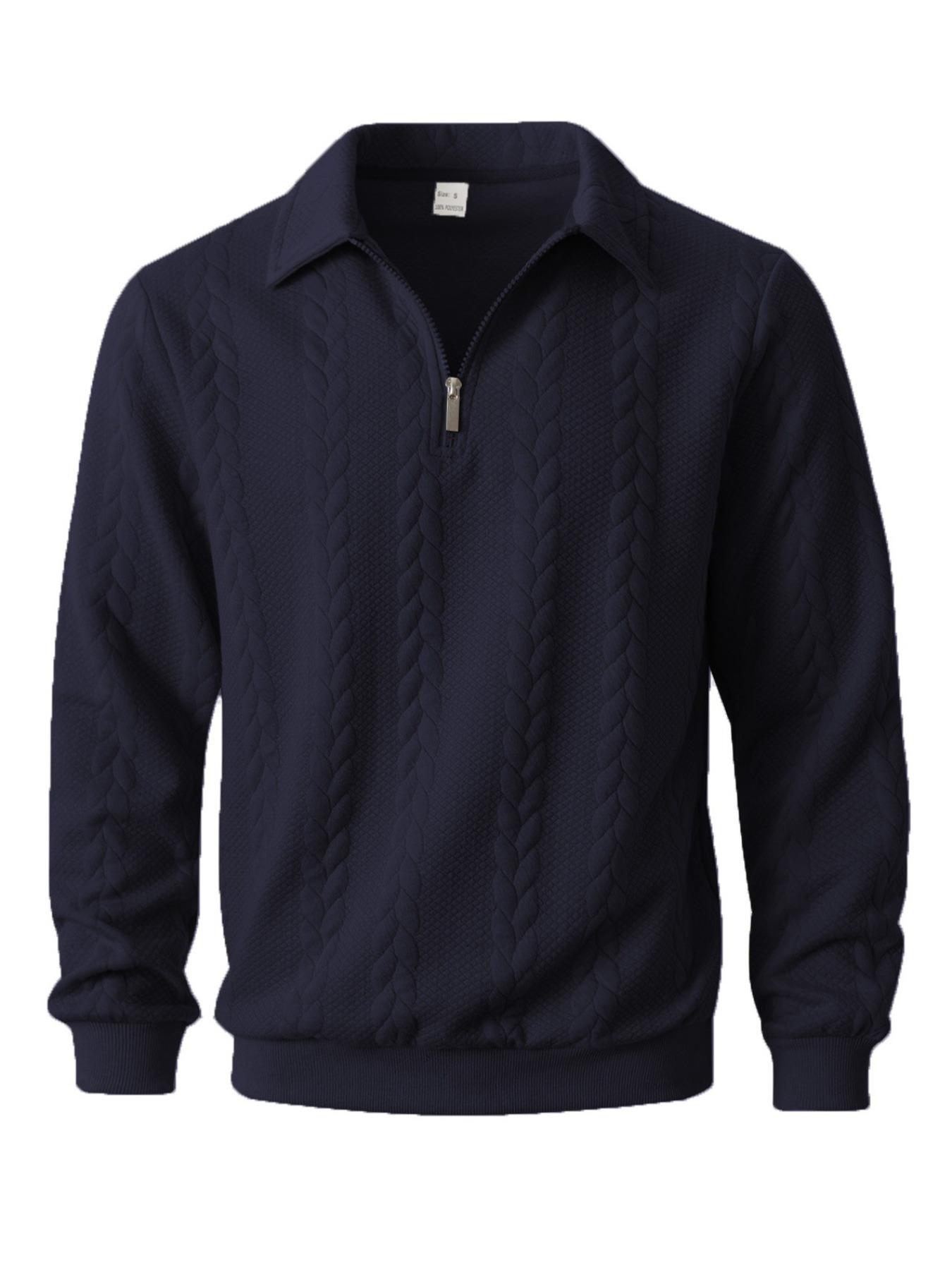Men's Knitted Polo Neck Half-Zip Sweatshirt – Fitted Cable Knit Pullover