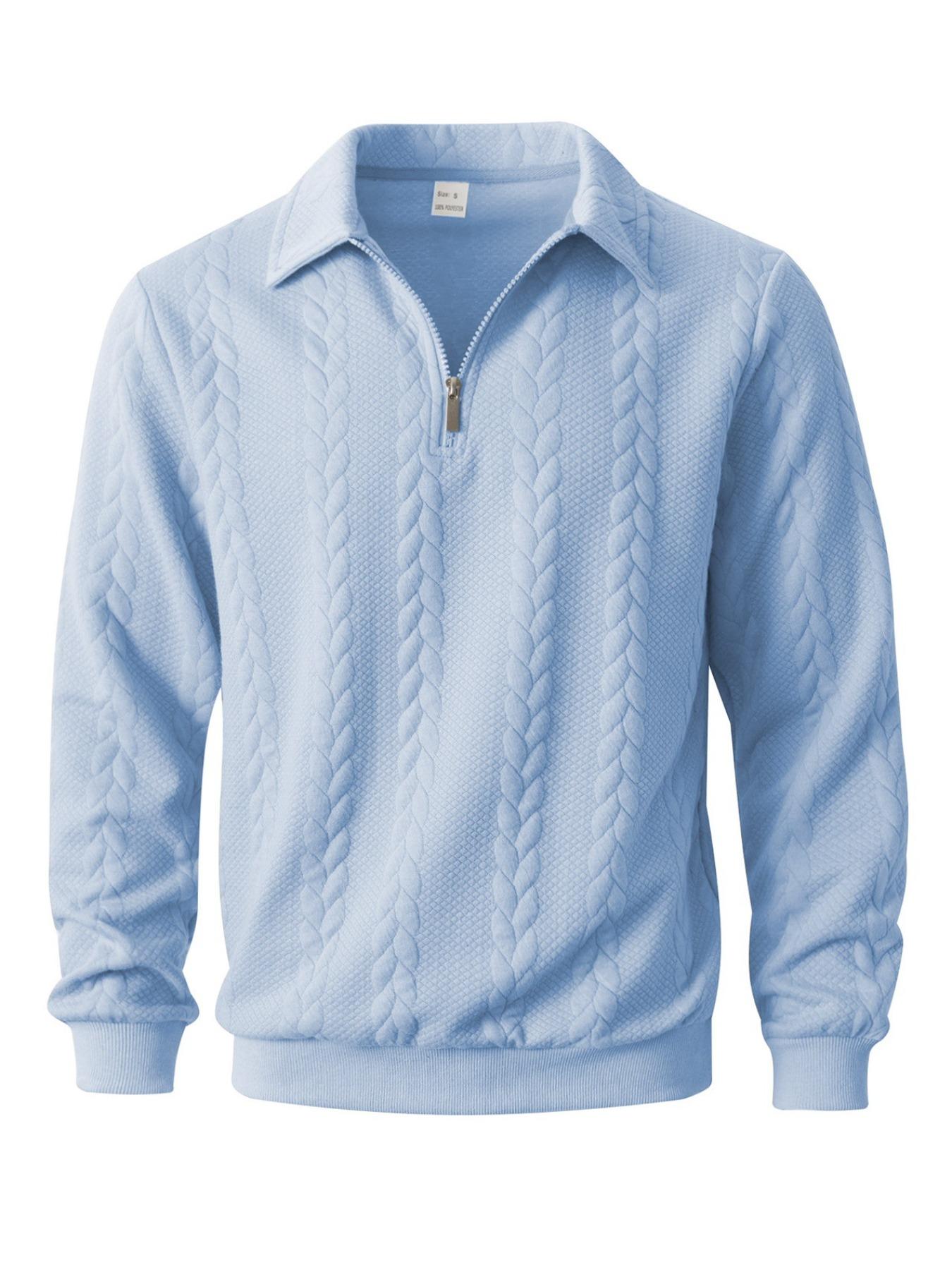 Men's Knitted Polo Neck Half-Zip Sweatshirt – Fitted Cable Knit Pullover
