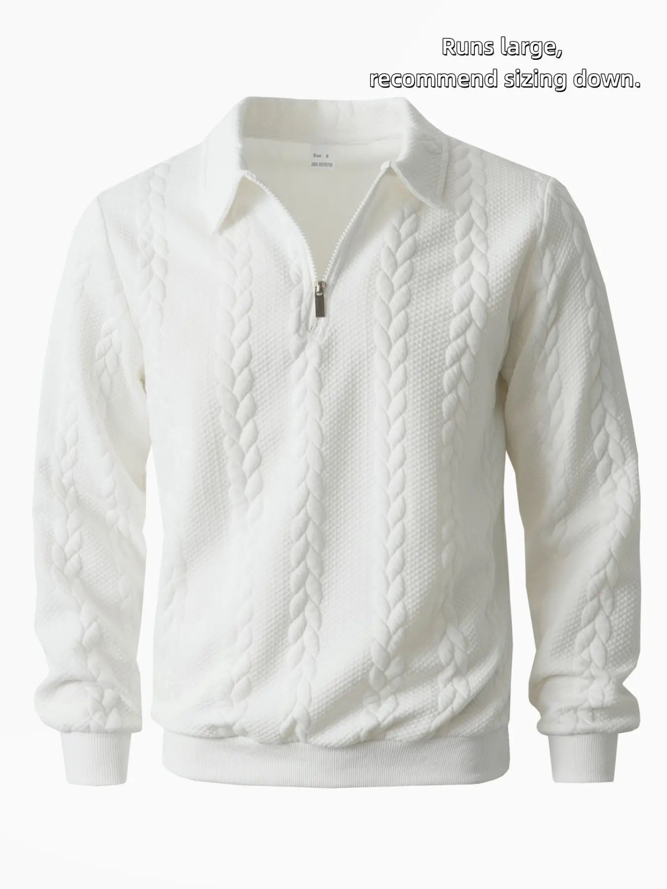 Men's Knitted Polo Neck Half-Zip Sweatshirt – Fitted Cable Knit Pullover