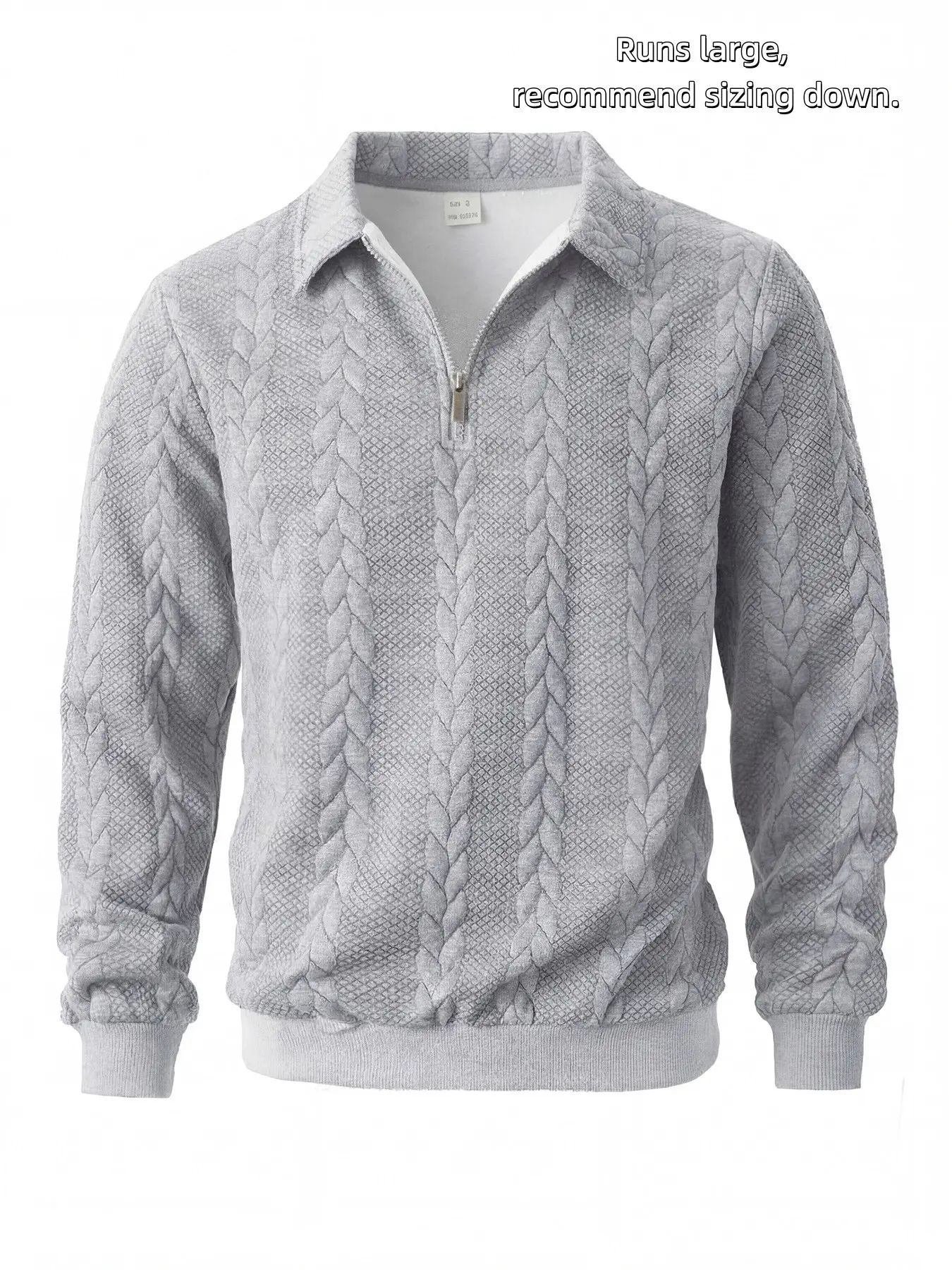 Men's Knitted Polo Neck Half-Zip Sweatshirt – Fitted Cable Knit Pullover