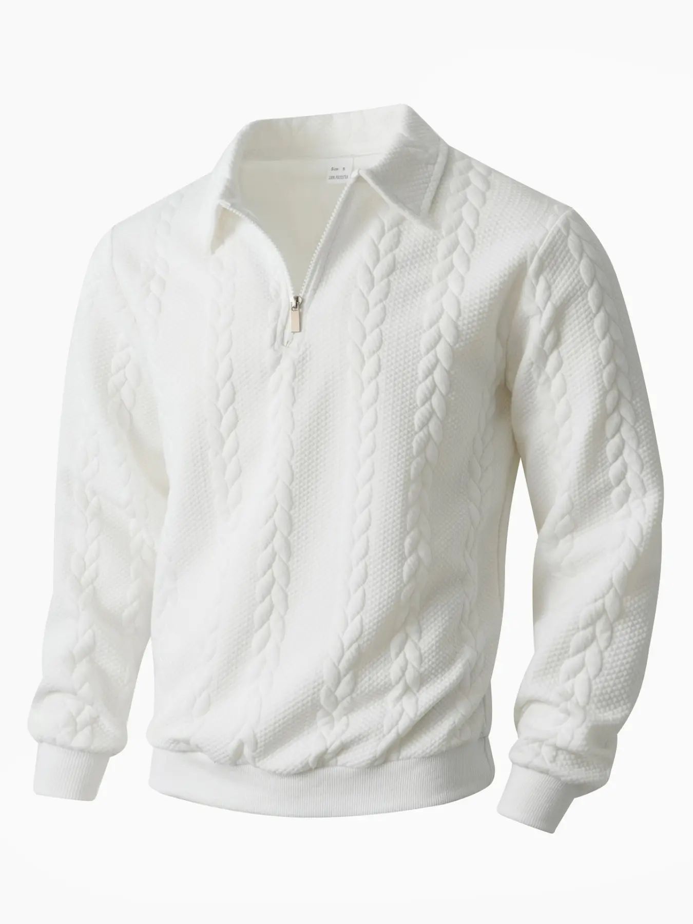 Men's Knitted Polo Neck Half-Zip Sweatshirt – Fitted Cable Knit Pullover