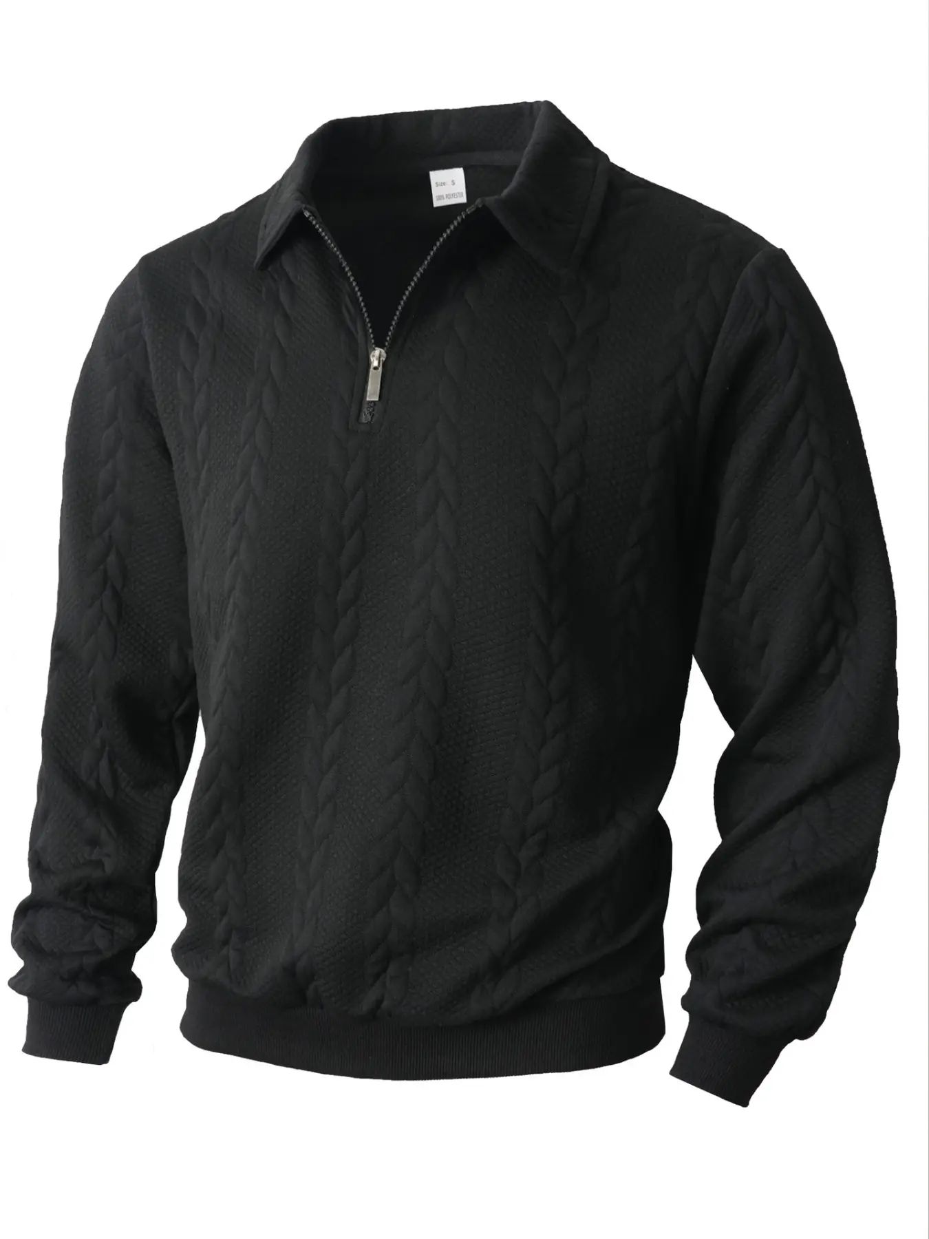 Men's Knitted Polo Neck Half-Zip Sweatshirt – Fitted Cable Knit Pullover