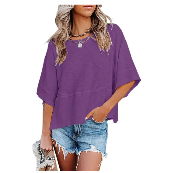 Women's Summer Casual Crewneck Batwing Half-Sleeve Oversized Tshirt