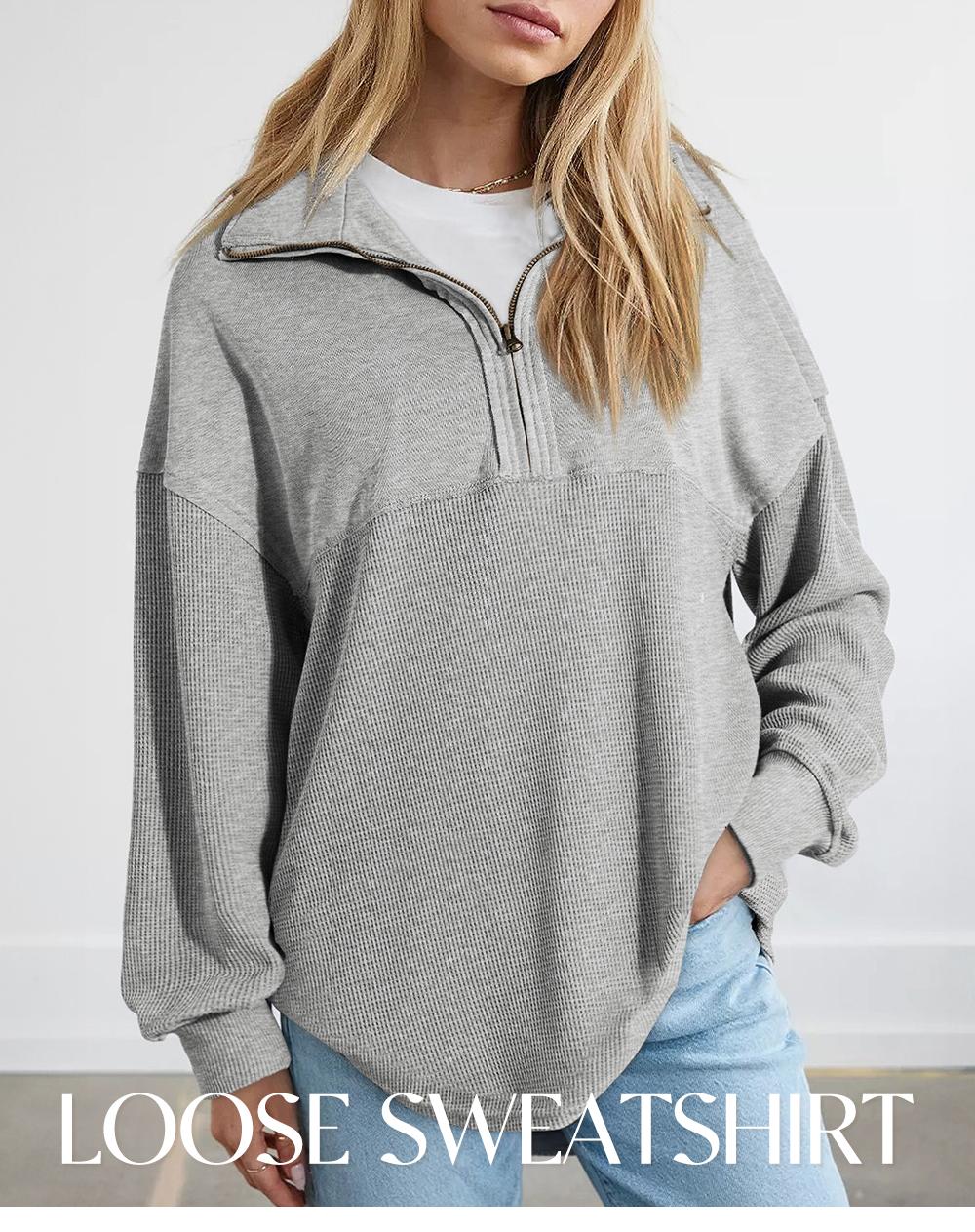 Shewin Women's Half-Zip Waffle Knit Tops - Oversized Long Sleeve Cotton Casual Pullovers DealsForYouDays,summerwins,summeroutfits,vacationoutfits,beachoutfits Knitwear Womenswear,back to school,back to school shopping
