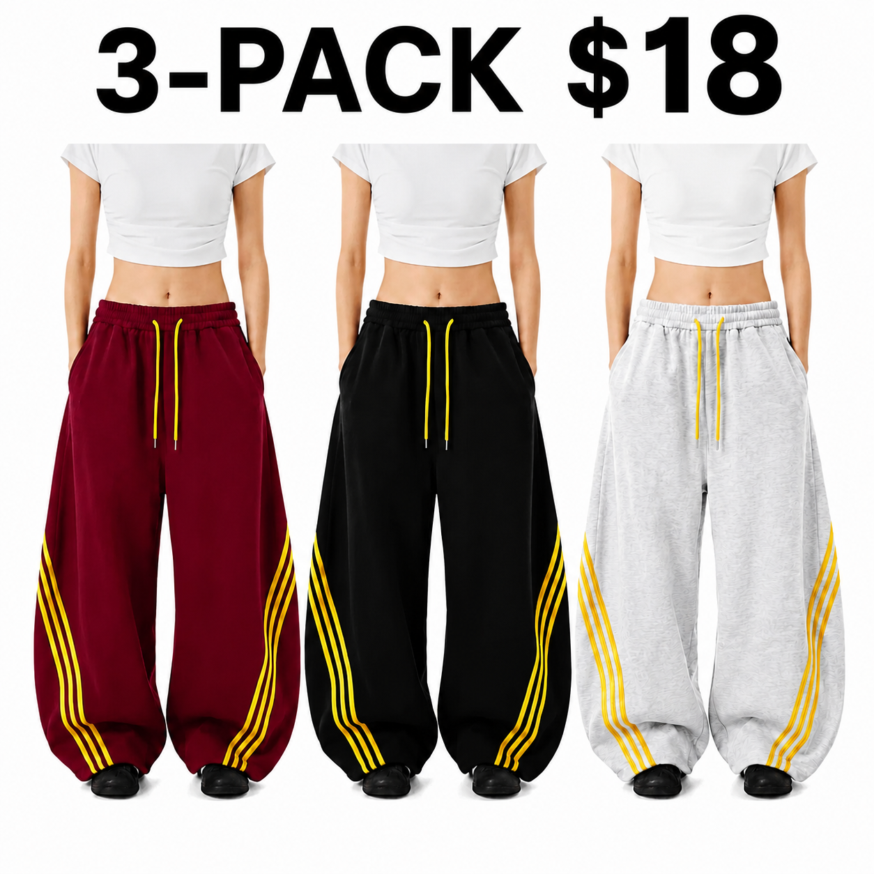 Women's Retro Three-Stripe Colorblock Wide Leg Pants