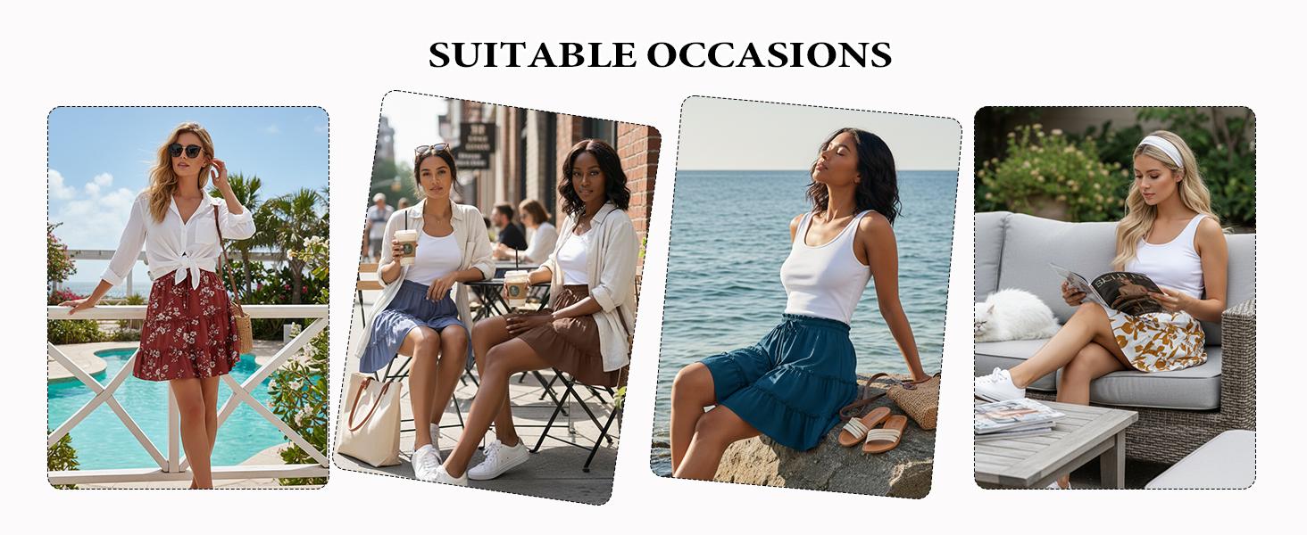 Lepunuo Boho Skirts for Women Flowy Casual Cute Skorts Built-in Shorts Floral Ruffle Tiered Skirts with Pockets