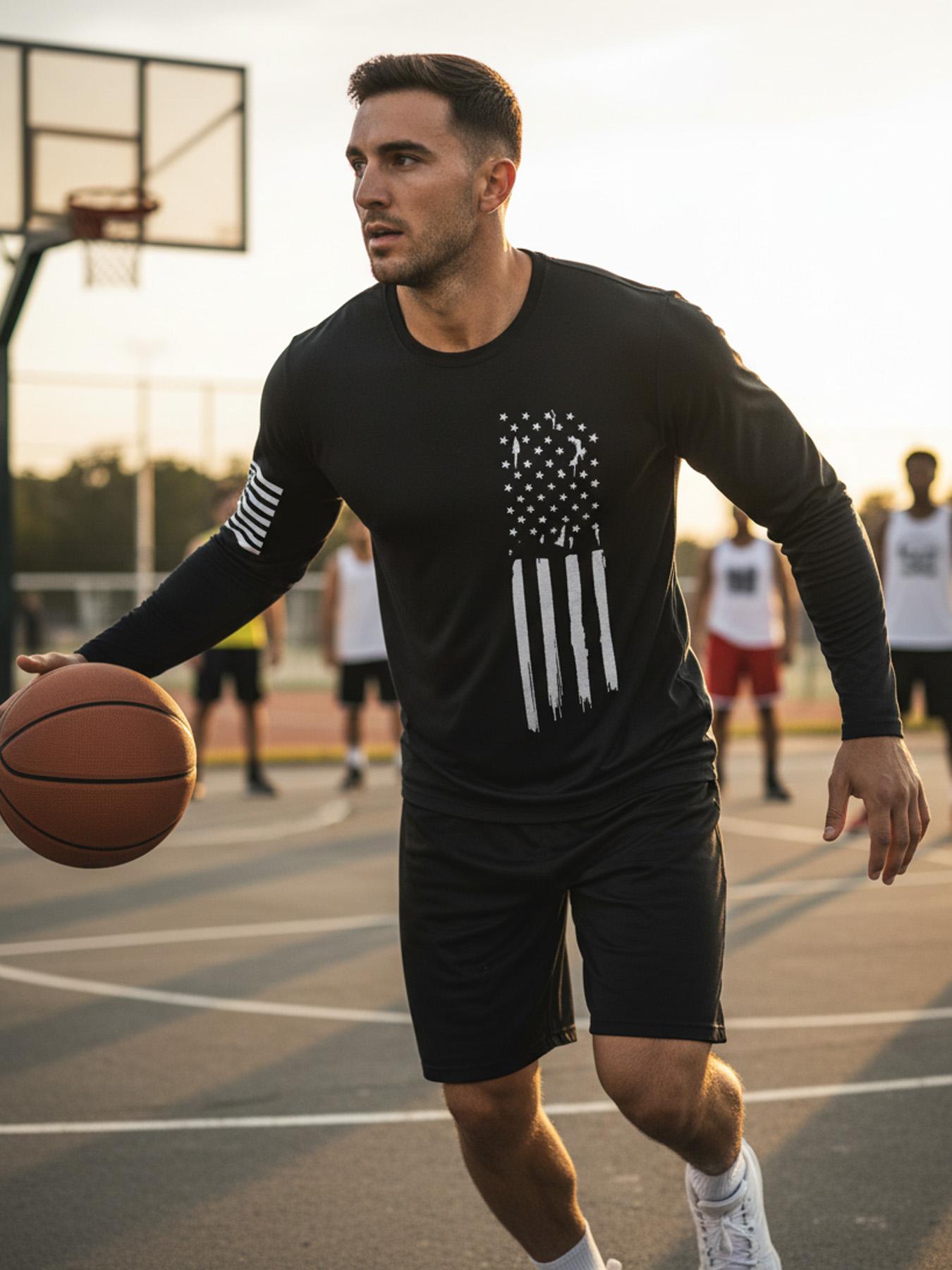 Men's 5-Piece Long Sleeve Athletic Apparel Shirt - Lightweight Plain Lining, Men's UV Protective Active Long Sleeve Shirt,Quick-Drying Breathable Activewear,vintage logo, PatriotApparel Mens Clothing for Gym Stuff & Daily Casual (Spring & Autumn)