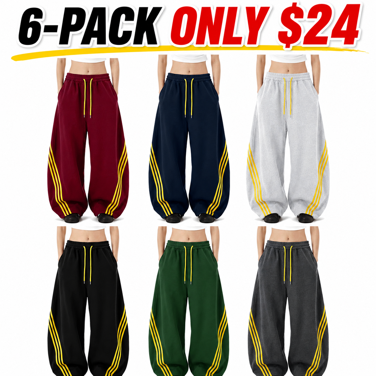 Women's Retro Three-Stripe Colorblock Wide Leg Pants