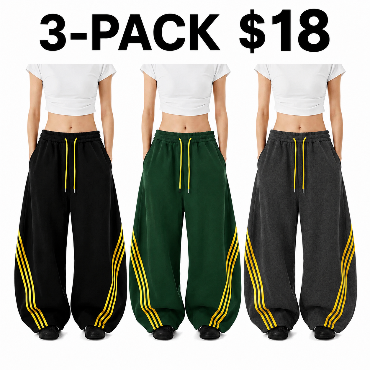 Women's Retro Three-Stripe Colorblock Wide Leg Pants