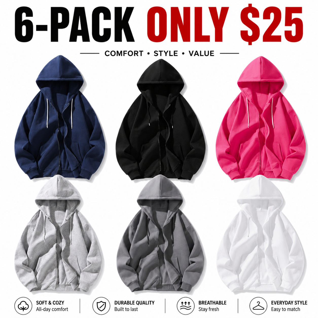 Men's Full Zip Hoodies – Loose Fit Athletic Hooded Sweatshirts