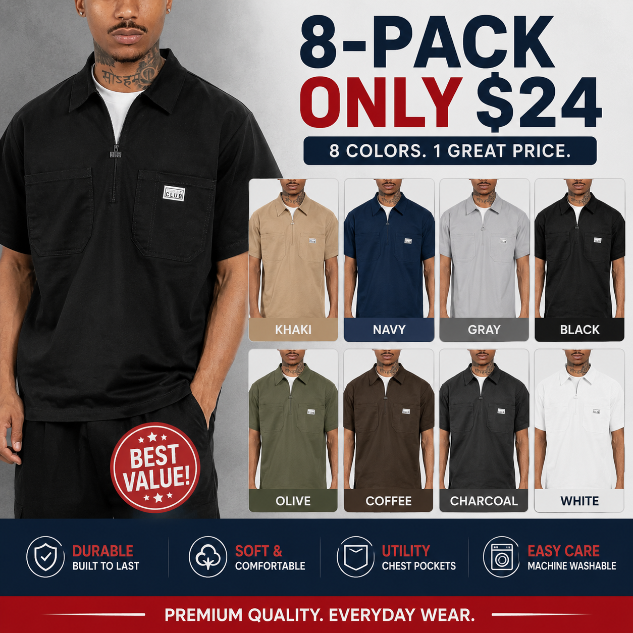 Pro Club Men’s Heavyweight Half-Zip Work Shirt