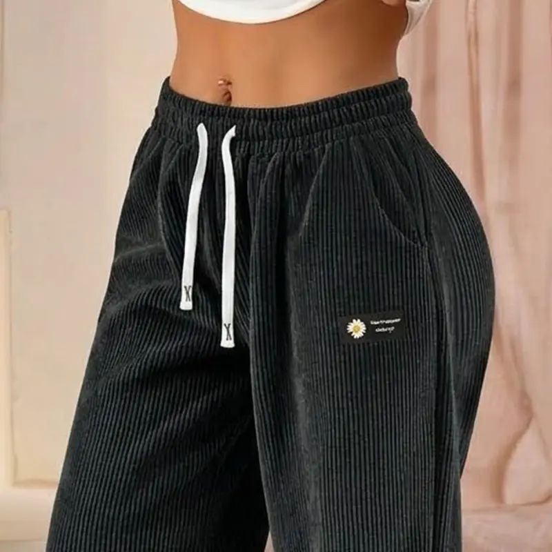 Women’s straight-leg corduroy casual pants with a fashionable drawstring waist