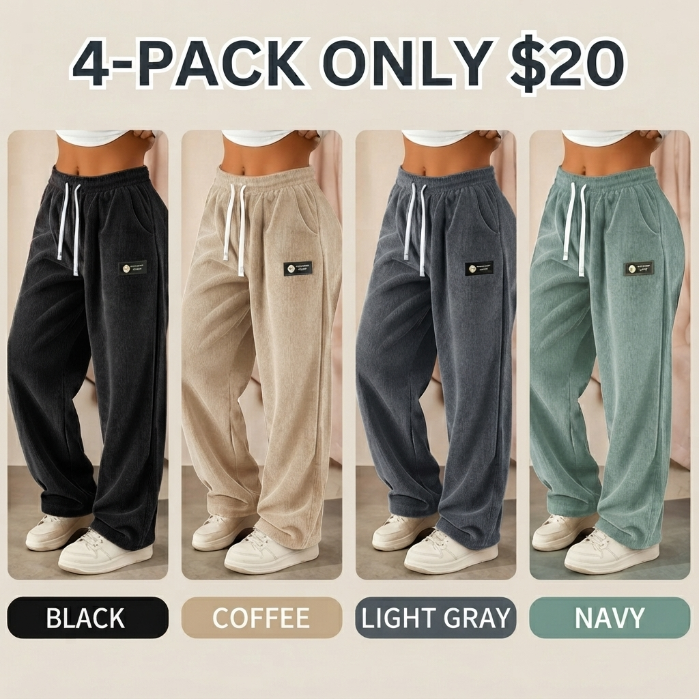 Women’s straight-leg corduroy casual pants with a fashionable drawstring waist