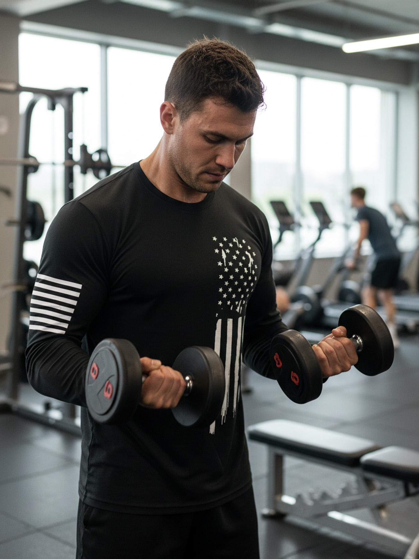 Men's 5-Piece Long Sleeve Athletic Apparel Shirt - Lightweight Plain Lining, Men's UV Protective Active Long Sleeve Shirt,Quick-Drying Breathable Activewear,vintage logo, PatriotApparel Mens Clothing for Gym Stuff & Daily Casual (Spring & Autumn)