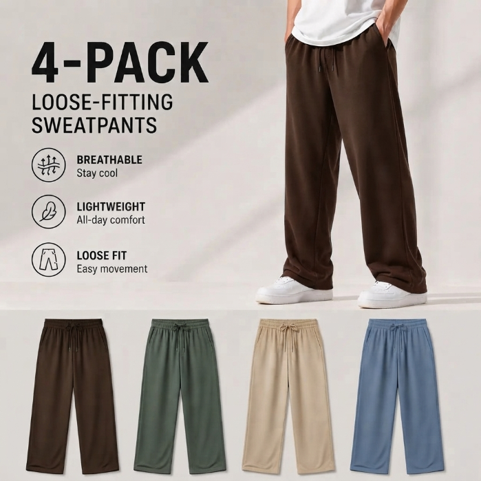 4-Pack Men's Loose Fitting Casual Pants