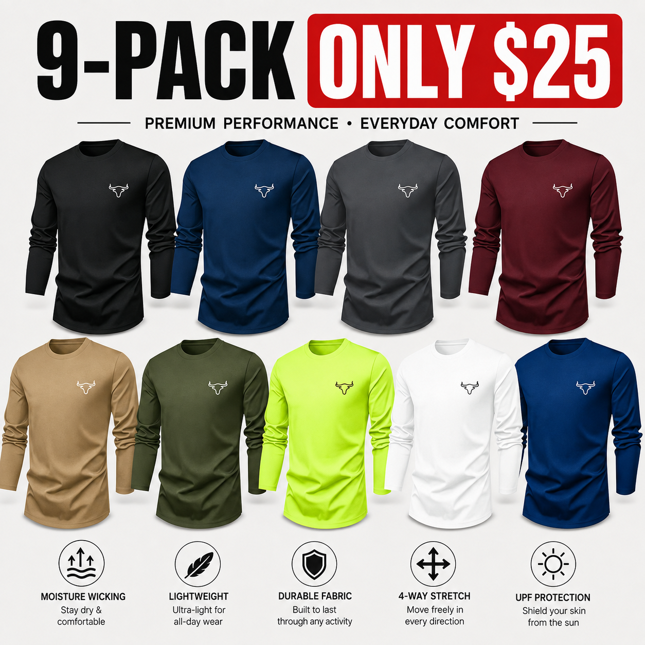 Men's Bull Head Print Long Sleeve Tees