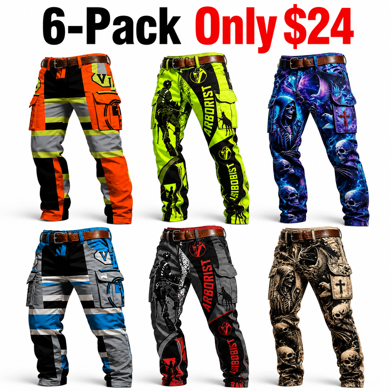 🦺 High-Visibility Full Print Cargo Pants