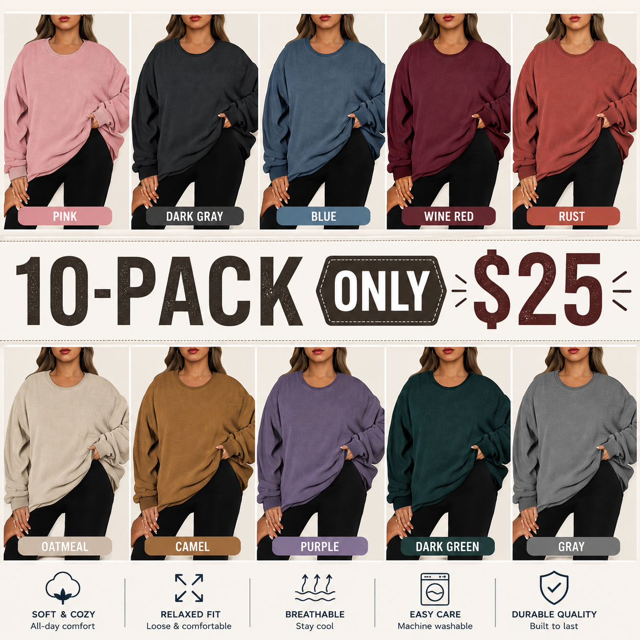 Women's Oversized Corduroy Sweatshirt, Casual Crewneck Long Sleeve Lightweight Pullover