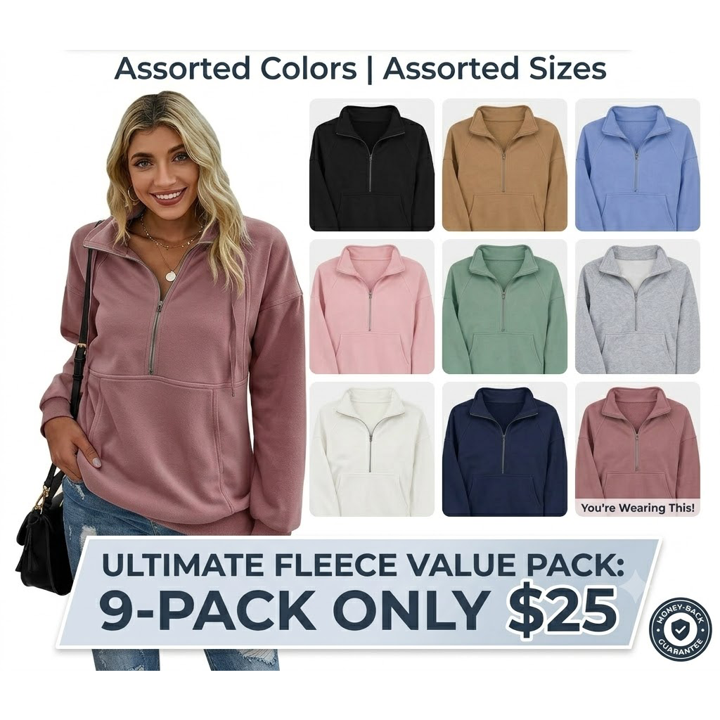 Women's Casual Long Sleeve Lapel Quarter Zipper Sweatshirt - Loose Fall Pullover Top