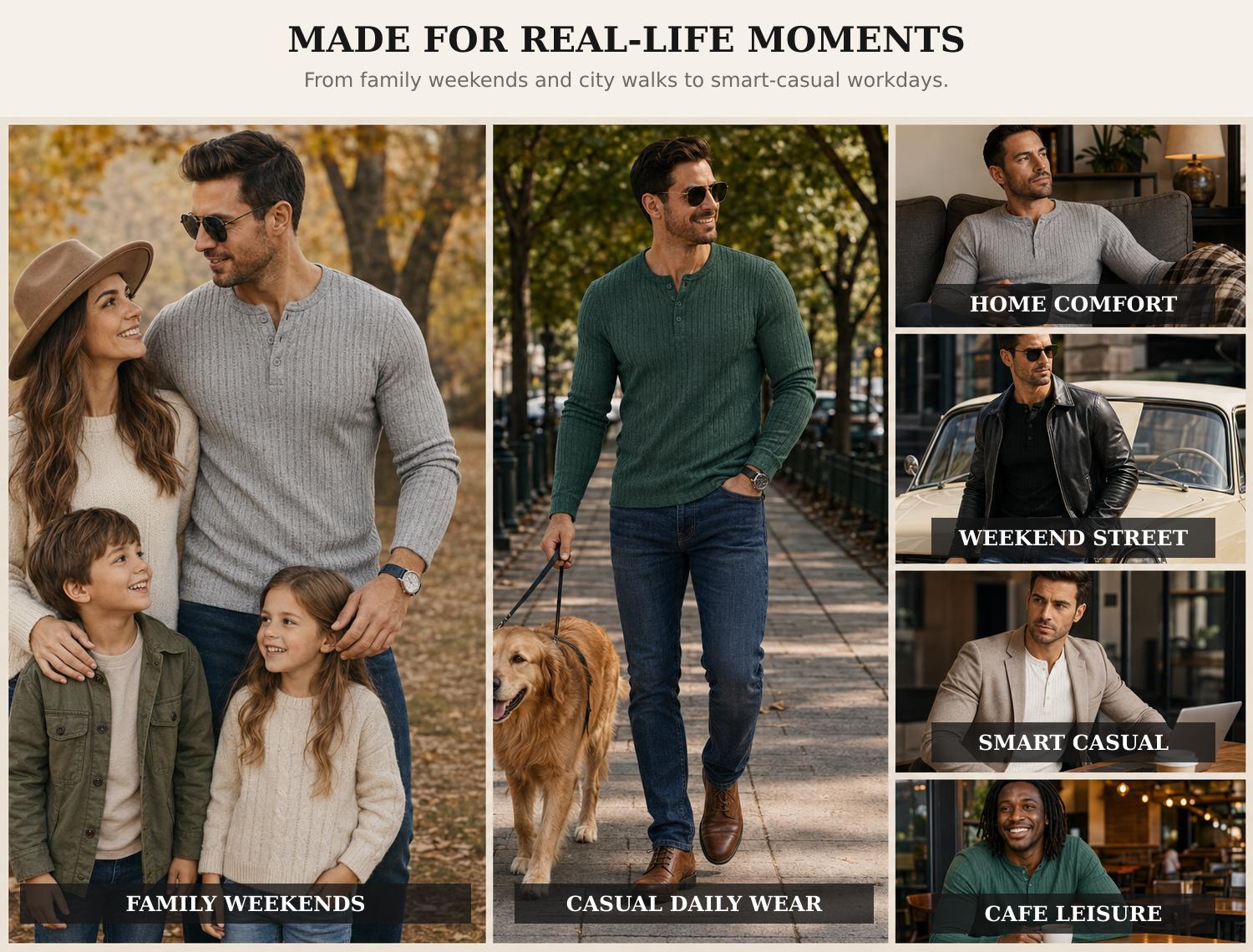 Men&rsquo;s Ribbed Henley Long Sleeve Shirt Slim Fit Stretch Casual Knit Pullover for Men Soft Breathable Fashion Tee