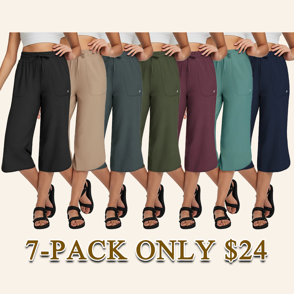 Women's High Waist 20" Wide Leg Capri Pants - UPF 50+ Quick Dry Tummy Control Casual Lounge Pants with Deep Pockets