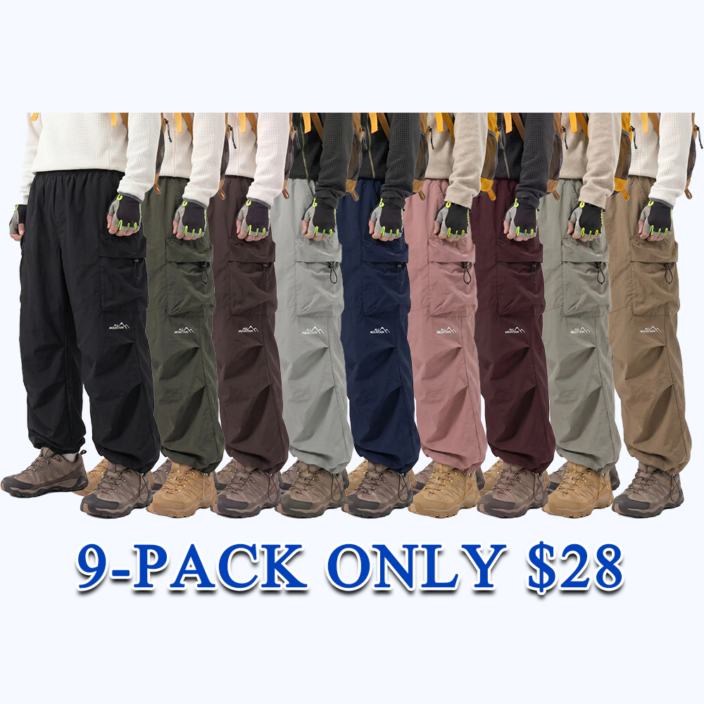 Men's Baggy Parachute Cargo Pants Lightweight Water Resistant Elastic Waist Gorpcore Streetwear Trousers with Pockets