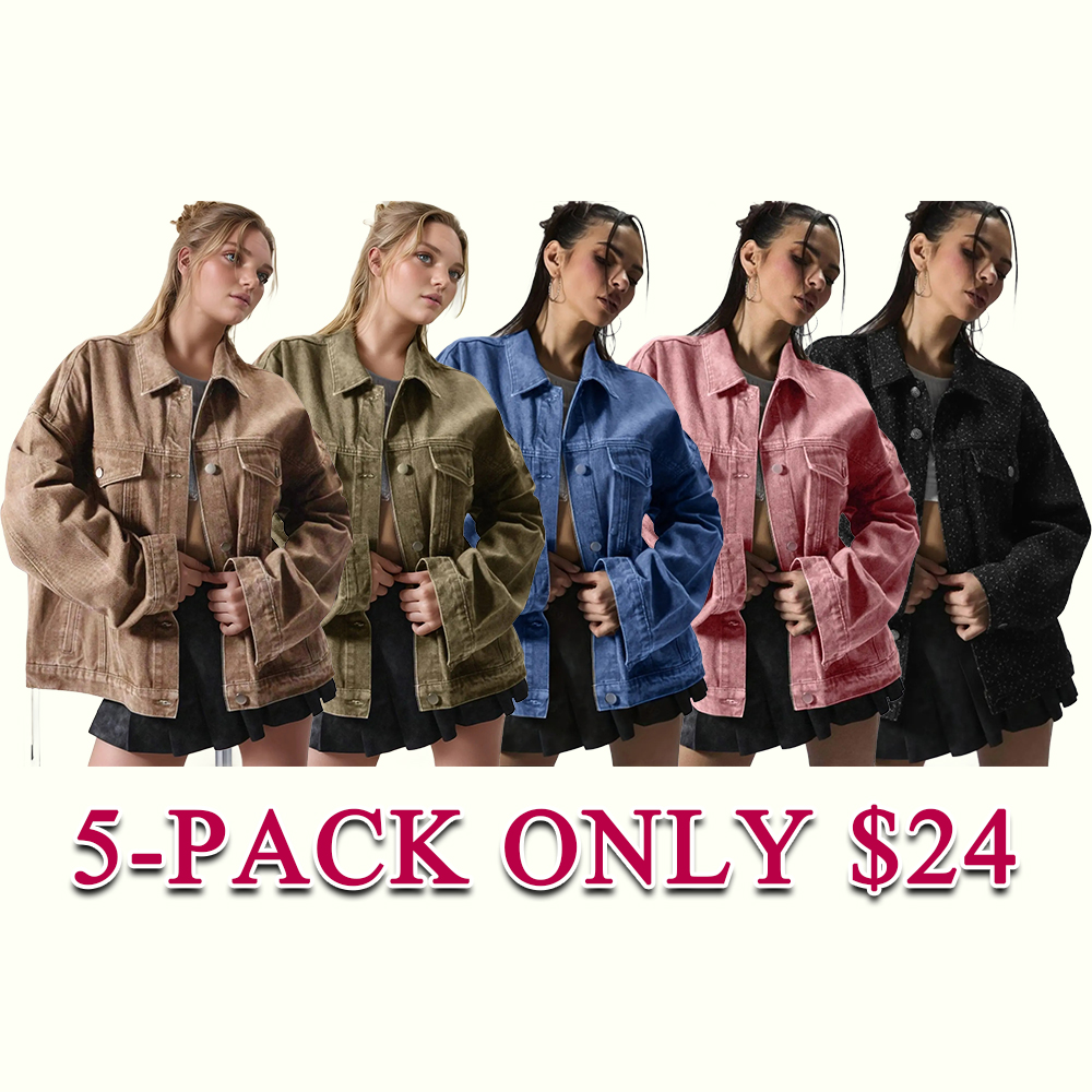 Women's Basic Button Front Denim Jacket Casual Collared Long Sleeve Drop Shoulder Fitted Outerwear with Pockets