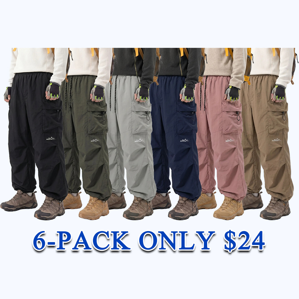 Men's Baggy Parachute Cargo Pants Lightweight Water Resistant Elastic Waist Gorpcore Streetwear Trousers with Pockets