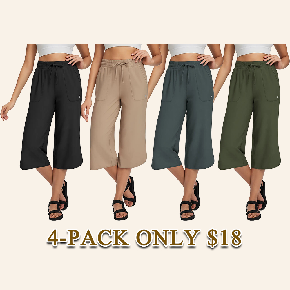 Women's High Waist 20" Wide Leg Capri Pants UPF 50+ Quick Dry Tummy Control Casual Lounge Pants with Deep Pockets