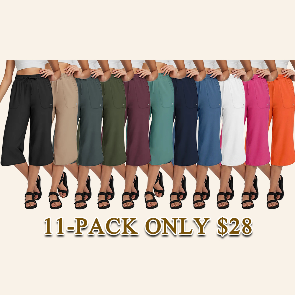Women's High Waist 20" Wide Leg Capri Pants UPF 50+ Quick Dry Tummy Control Casual Lounge Pants with Deep Pockets