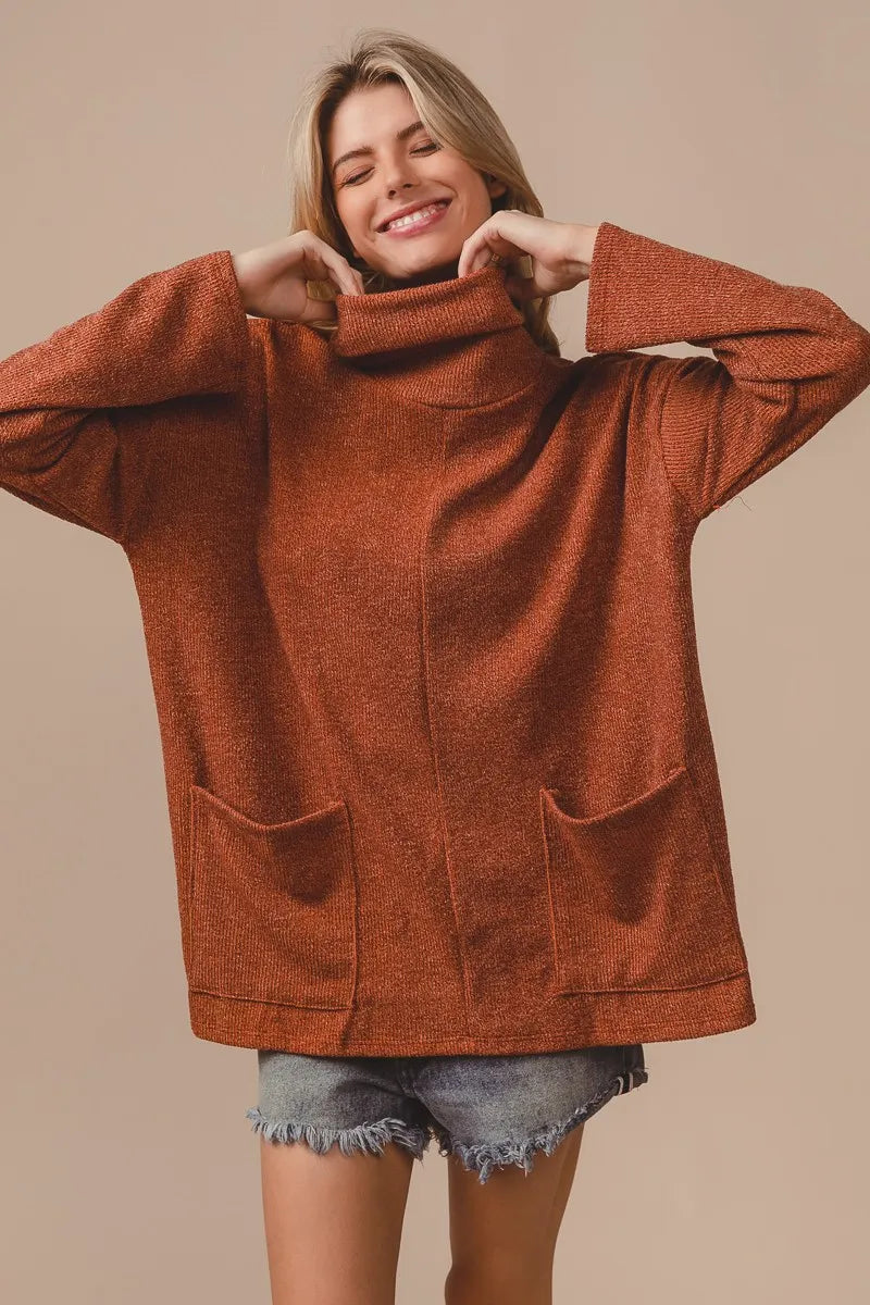 Piper Rib Double Pocket Turtle Neck Sweater