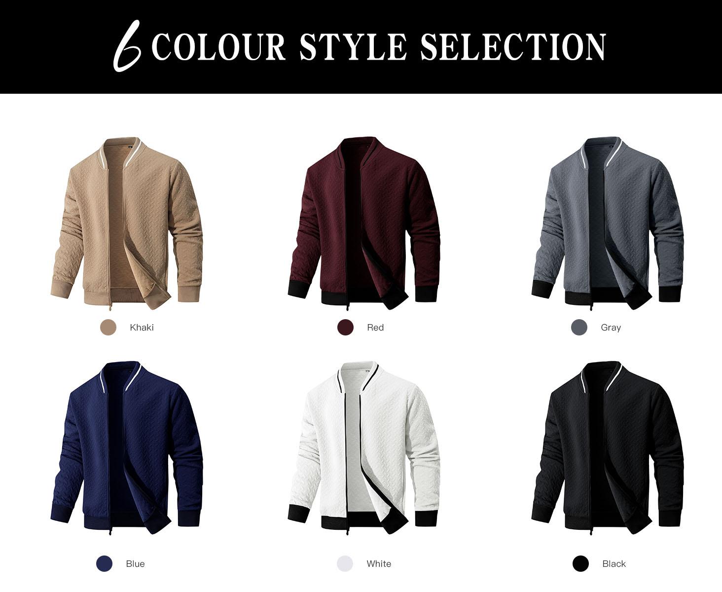 Zaitun Men's Casual Varsity Bomber Coat - Lightweight Fitted Polyester Tops with Stand Collar, Long Sleeves, Zip-Up for Fall Winter, Plain Design, Beads Accents, Easy Jacket for Errands and Outings
