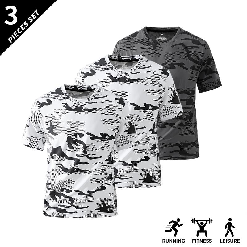 Teenage Boys' Clothing 5-Pack Camo Print Shirts - Crew Neck, Short-Sleeve, Stretch, Breathable Casual Mens' Tops for Fitness, Outdoor Everyday Wear, Camo Print Shirt