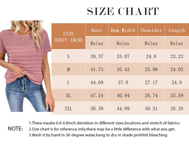 Shewin Women's Hollow Out Knit Sweater, Short Sleeve Crew Neck Pullover, Casual & Minimalist Style, Soft Acrylic Fabric, Summer Wear,back to school,back to school shopping,clothes for back to school,first day of school outfits