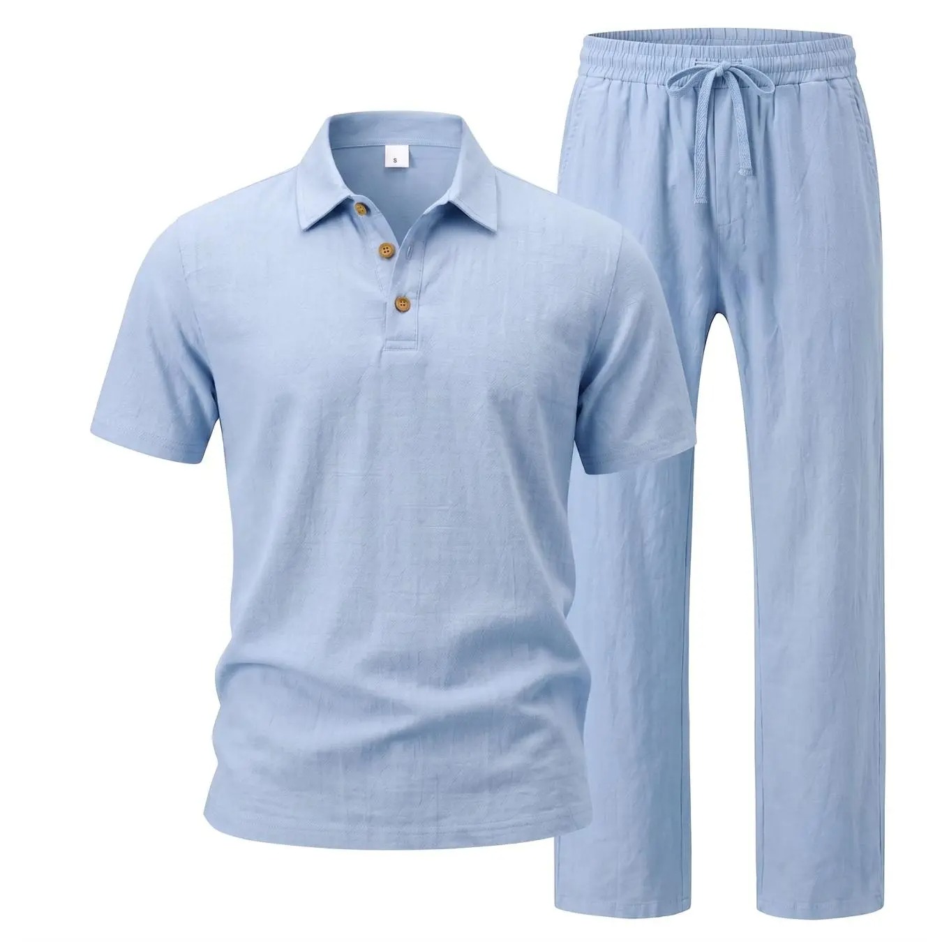 Men's Linen 2 Piece Summer Outfit - Short Sleeve Button Down Shirt & Drawstring Long Pants Casual Beach Vacation Set