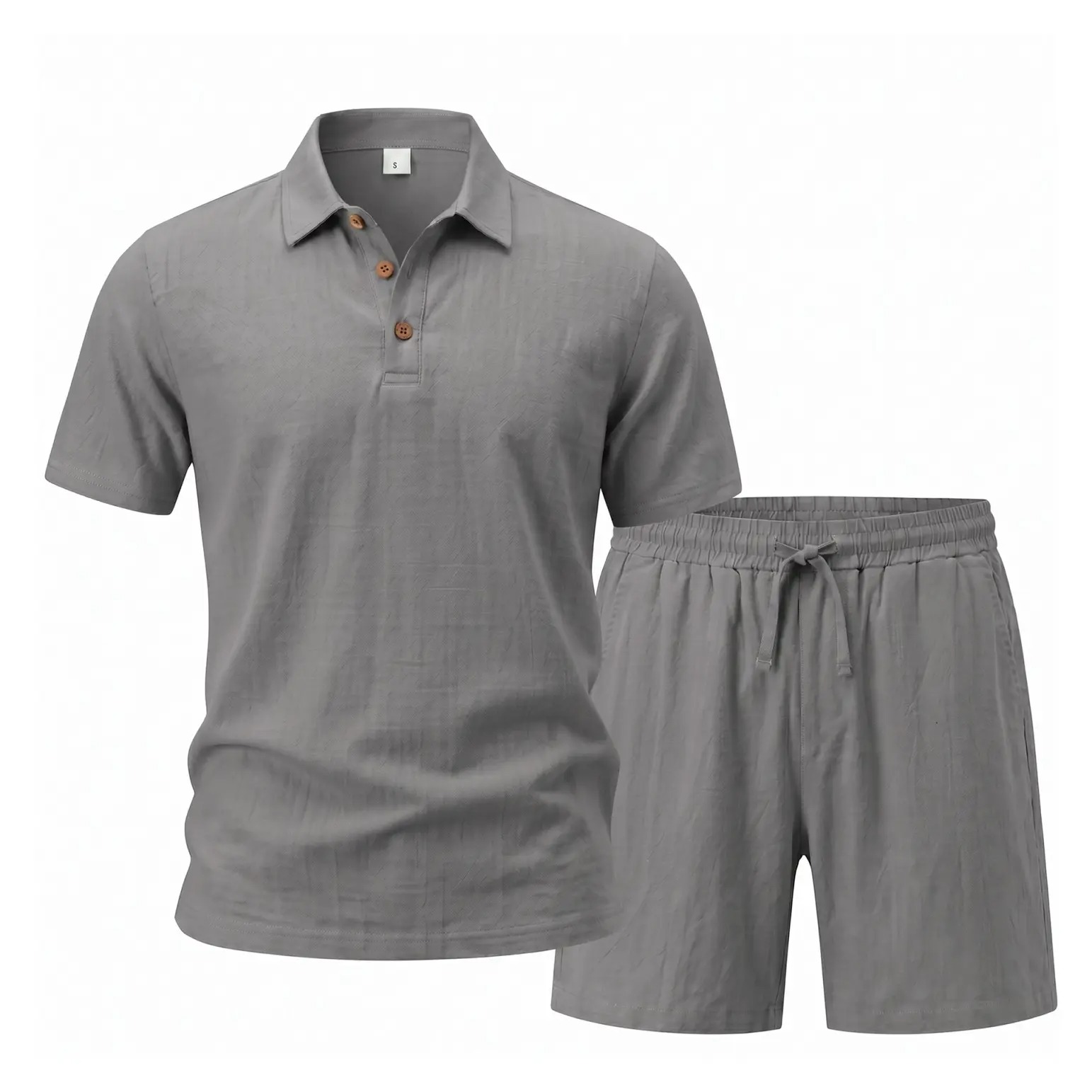 Men's Linen 2 Piece Summer Outfit - Short Sleeve Button Down Shirt & Drawstring Long Pants Casual Beach Vacation Set
