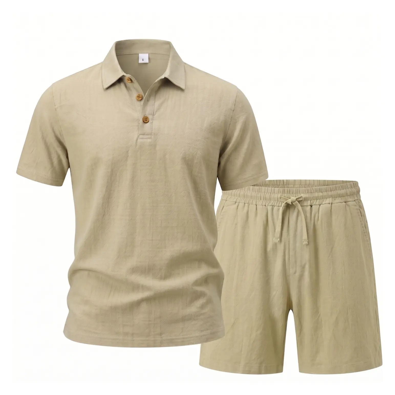 Men's Linen 2 Piece Summer Outfit - Short Sleeve Button Down Shirt & Drawstring Long Pants Casual Beach Vacation Set