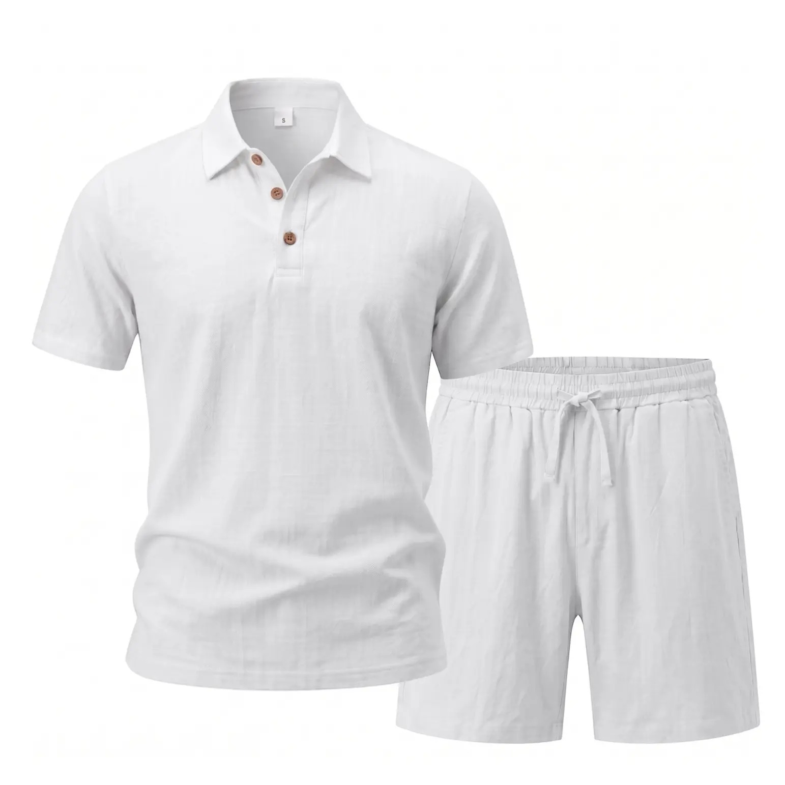 Men's Linen 2 Piece Summer Outfit - Short Sleeve Button Down Shirt & Drawstring Long Pants Casual Beach Vacation Set