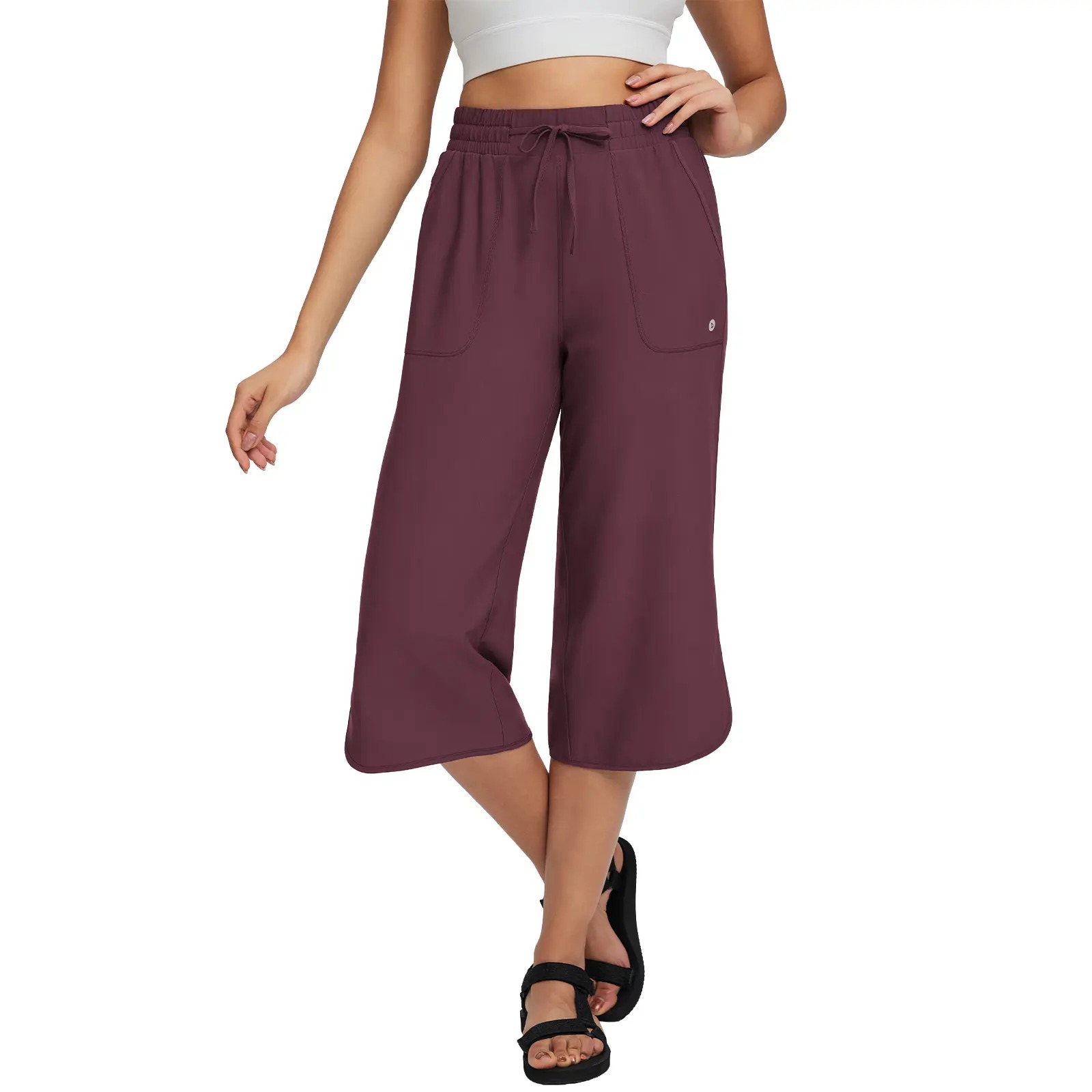 Women's High Waist 20" Wide Leg Capri Pants - UPF 50+ Quick Dry Tummy Control Casual Lounge Pants with Deep Pockets