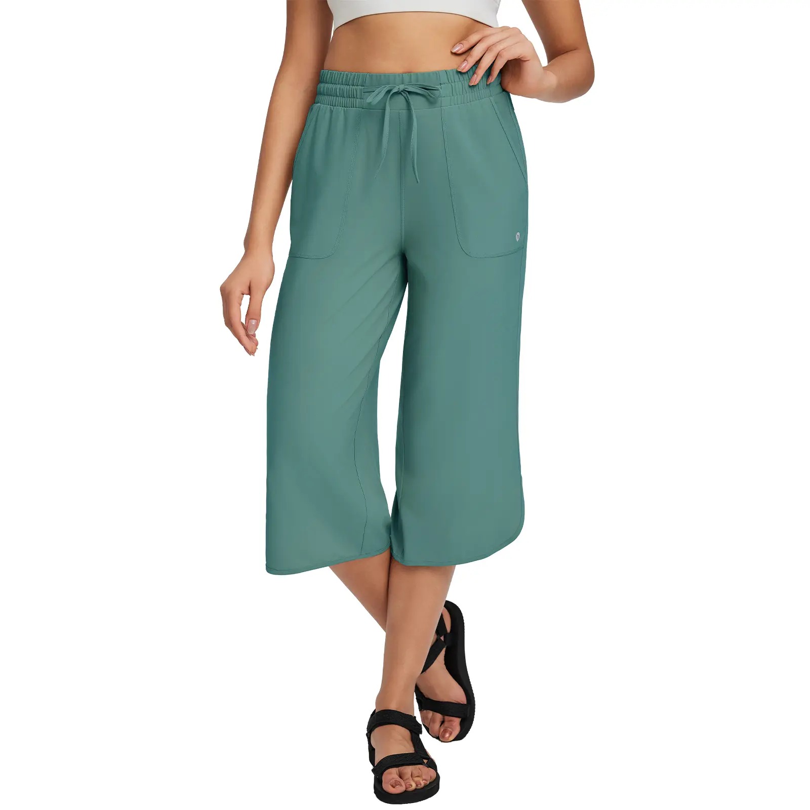 Women's High Waist 20" Wide Leg Capri Pants UPF 50+ Quick Dry Tummy Control Casual Lounge Pants with Deep Pockets