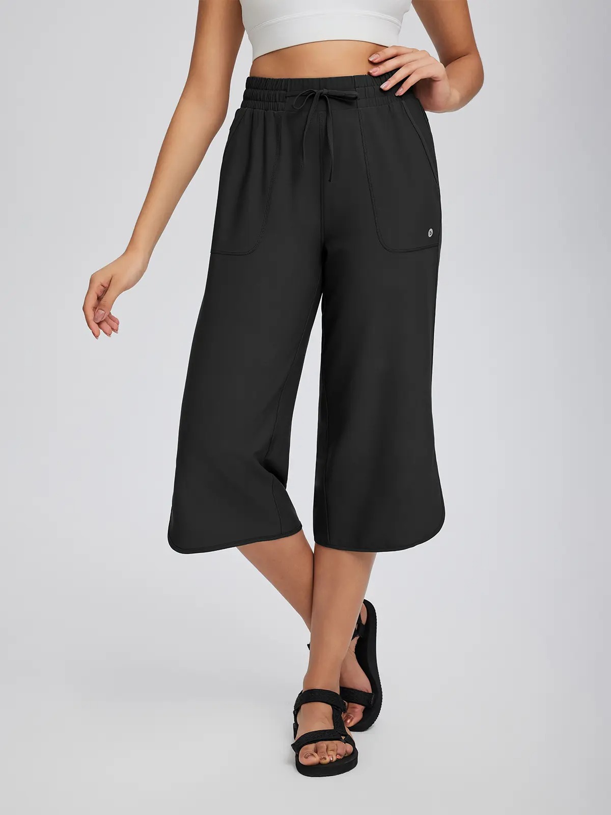 Women's High Waist 20" Wide Leg Capri Pants UPF 50+ Quick Dry Tummy Control Casual Lounge Pants with Deep Pockets