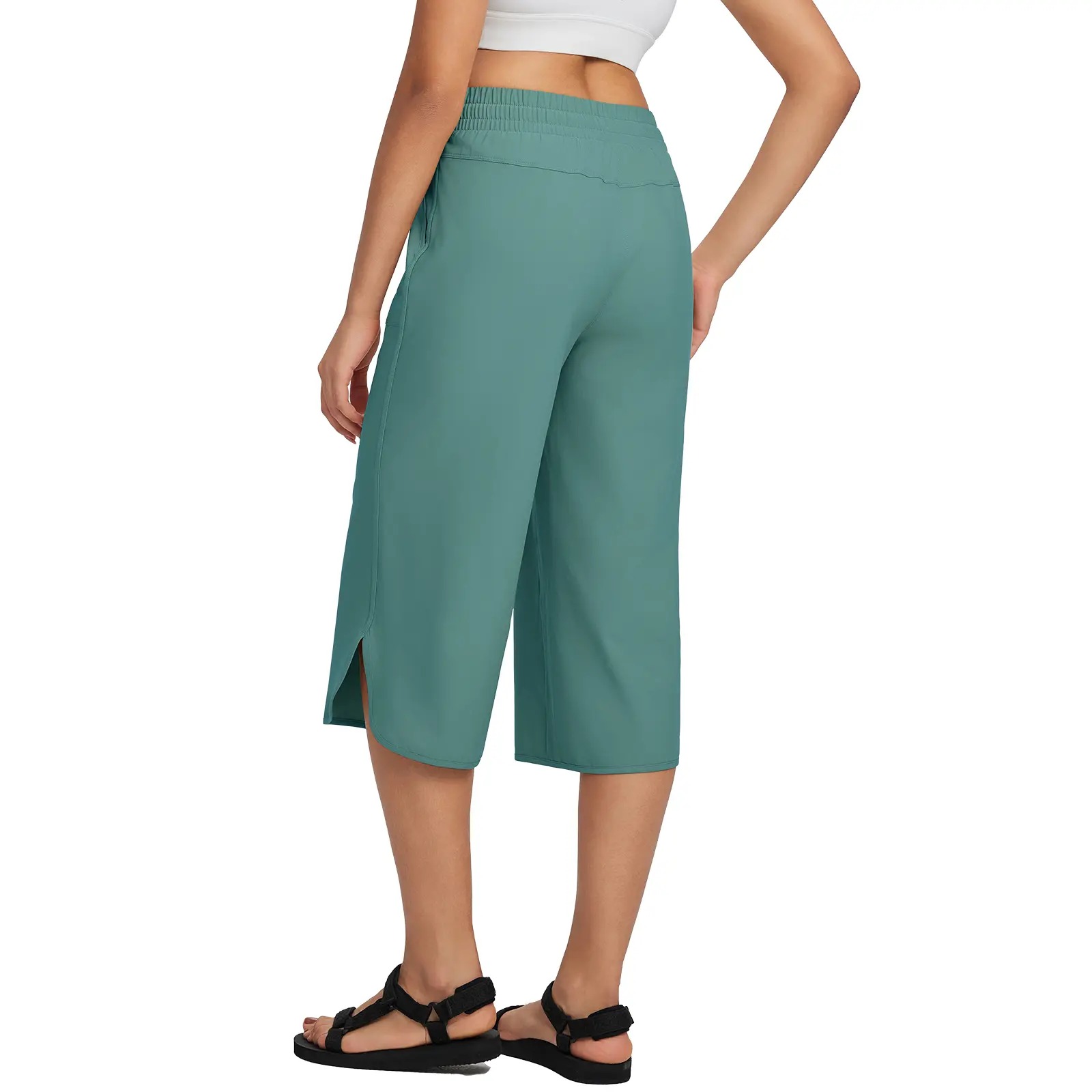 Women's High Waist 20" Wide Leg Capri Pants UPF 50+ Quick Dry Tummy Control Casual Lounge Pants with Deep Pockets