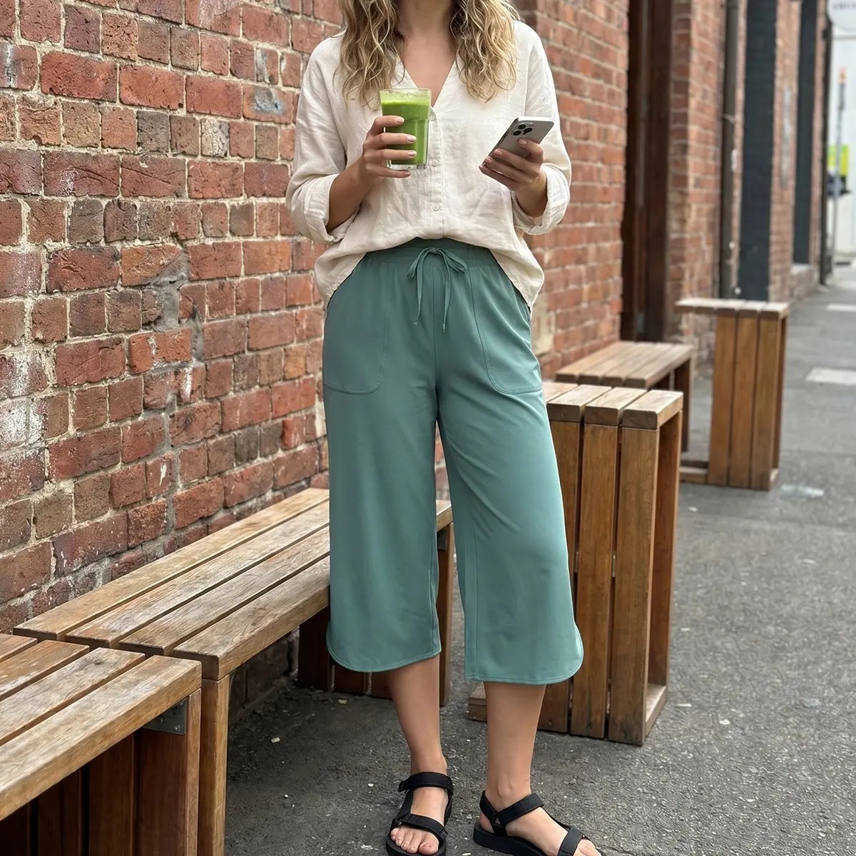 Women's High Waist 20" Wide Leg Capri Pants UPF 50+ Quick Dry Tummy Control Casual Lounge Pants with Deep Pockets