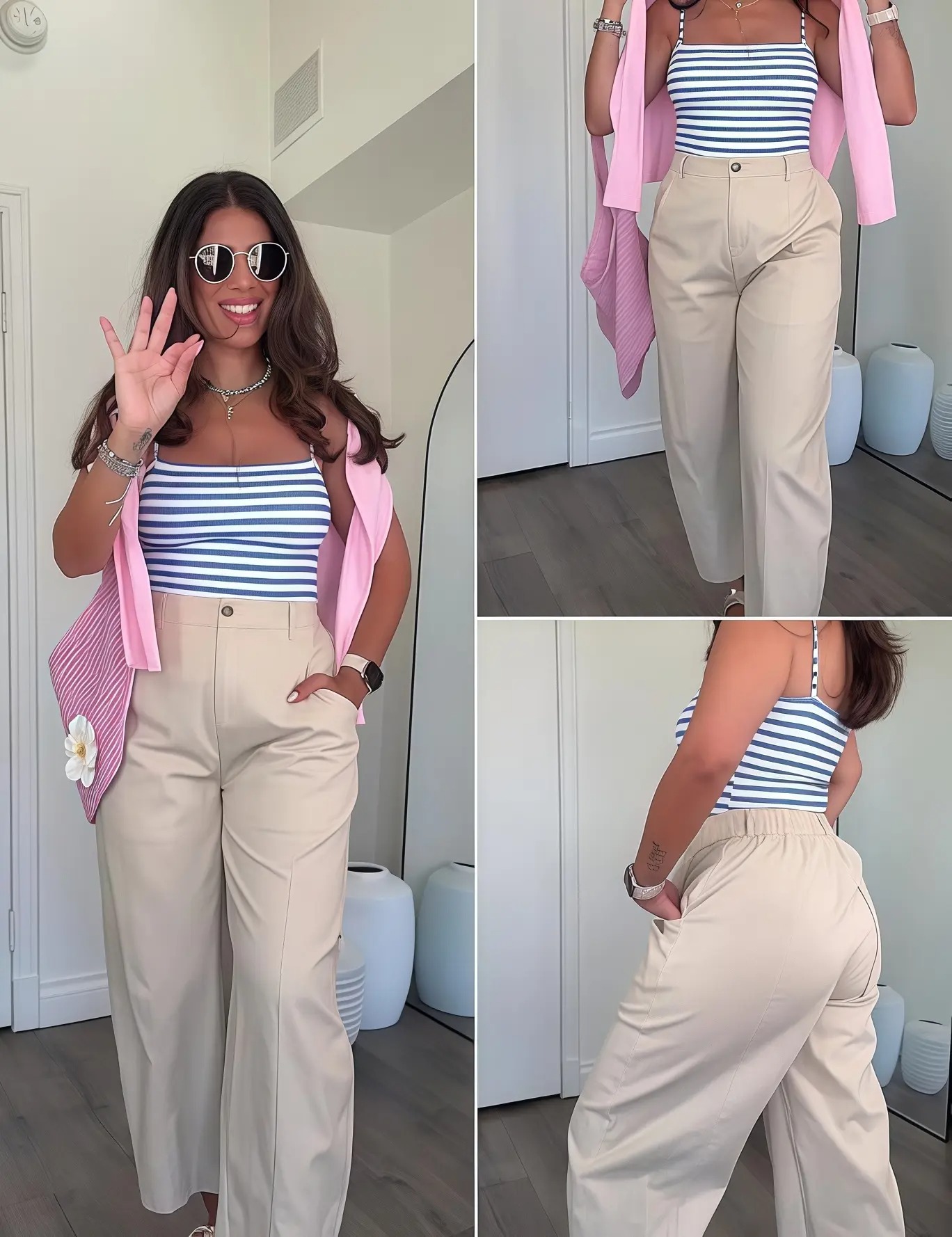 Women's High Waist Linen Blend Wide Leg Pants Casual Baggy Pull On Summer Trousers with Pockets & Zipper